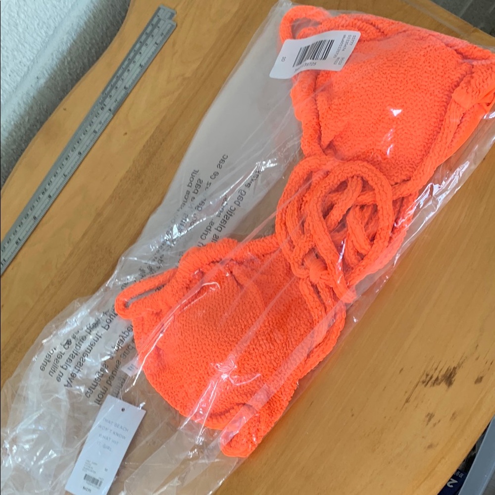 Cacique Swim Lane Bryant Plus Size 10 Neon Orange Crinkle String Bikini Hi Leg - Picture 5 of 13